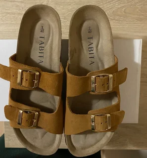 Tabita Sandals, Genuine Leather. Tan Colour. Ladies Flats