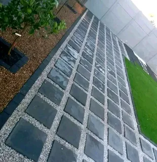 ROCKFACE PAVING SLABS AND ARTIFICIAL GRASS