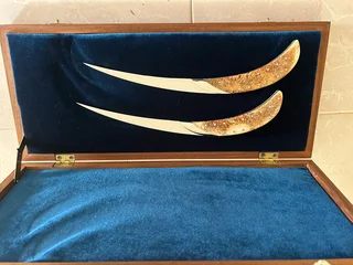 Handmade Knife set in wood display case