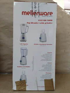 Mellerware Jug Blender With Coffee Mill &amp; 4 Metal Straws Plastic White 1.5L