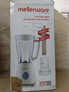 Mellerware Jug Blender With Coffee Mill & 4 Metal Straws Plastic White 1.5L