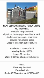 NEAT BEDROOM HOUSE TO RENT, N.U.2 MOTHERWELL, PORT ELIZABETH