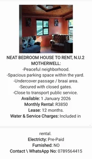 NEAT BEDROOM HOUSE TO RENT, N.U.2 MOTHERWELL, PORT ELIZABETH