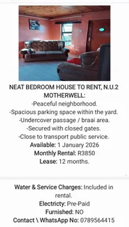 NEAT BEDROOM HOUSE TO RENT, N.U.2 MOTHERWELL, PORT ELIZABETH