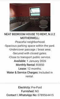 NEAT BEDROOM HOUSE TO RENT, N.U.2 MOTHERWELL, PORT ELIZABETH