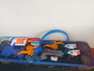 Hotwheel track parts and nerf guns with parts All as is for R199