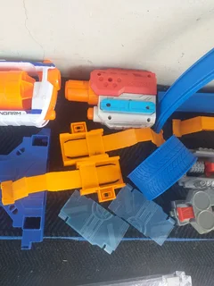 Hotwheel track parts and nerf guns with parts All as is for R199