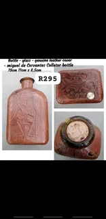 Bottle-glass-genuine Leather cover- Miguel de Cervantes Collector