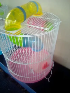 2 small hamster cages 35cm high x 30cm wide each R375 each (The pink one is missing 1 clip)