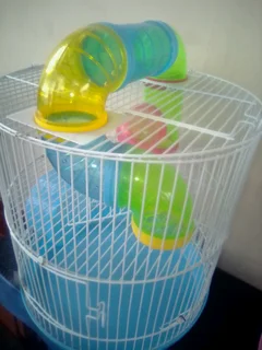 2 small hamster cages 35cm high x 30cm wide each R375 each (The pink one is missing 1 clip)