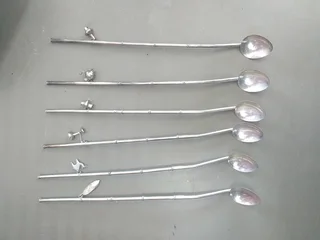 six vintage sterling silver iced tea spoon straws (marked Silver) R1499
