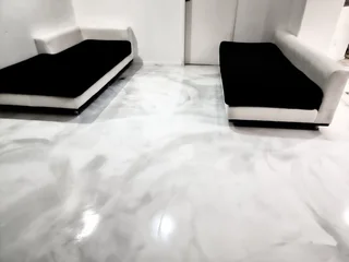 Set of 2 White Genuine Leather Couches with Fabric Seating – Modern Design