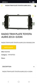 2DIN TRIM PLATE FOR TOYOTA AURIS 2013 UPWARDS
