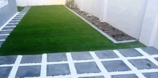 Buffalo grass// kikuyu grass// and decorative stones pebbles