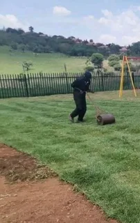 Decorative stones pebbles// compost and buffalo instant roll on lawn