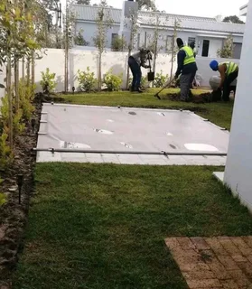 Instant roll on lawn grass// buffalo grass// kikuyu grass and decorative stones pebbles