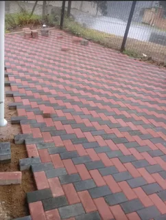 Bricks paving// artificial grass and instant roll on lawn grass