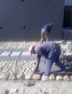 Buffalo grass// compost// decorative stones plus