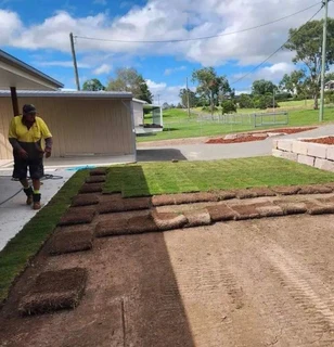 Instant roll on lawn grass and decorative stones pebbles