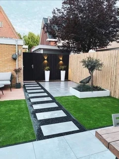 Decorative stones pebbles// buffalo grass lawn