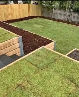 Buffalo grass// kikuyu grass// and decorative stones pebbles