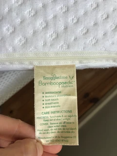 Snuggletime Bamboopaedic Mattress Stamdard camp cot and Xoxobaby fitted sheet