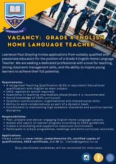 Teaching Vacancy: Gr.4 English Home Language