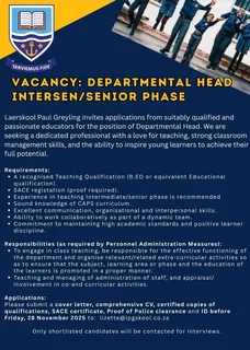 Vacancy: Departmental Head Intersen/senior Phase