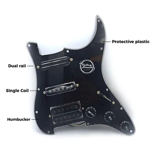 Loaded Prewired Pickguard with Humbucker, Single Coil and Dual Rail Pickups Black