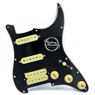 HSS Prewired Pickguard Loaded with Alnico 5 Pickups – Black with Ivory (Push Pull Coil Split Mod)