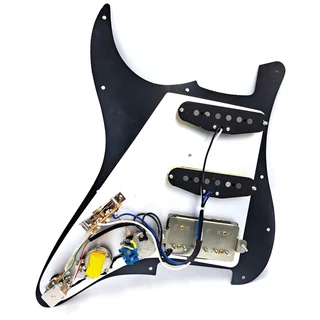 HSS Prewired Pickguard Loaded with Alnico 5 Pickups – Black with Ivory (Push Pull Coil Split Mod)