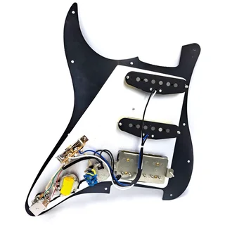 HSS Prewired Pickguard Loaded with Alnico 5 Pickups – Black with Ivory (Push Pull Coil Split Mod)