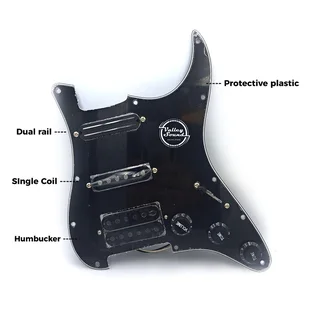 Prewired Stratocaster Pickguard with Humbucker, Single Coil and Dual Rail Pickups Black