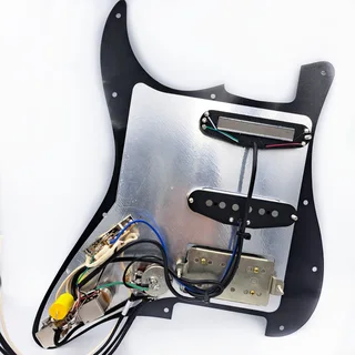 Prewired Stratocaster Pickguard with Humbucker, Single Coil and Dual Rail Pickups Black