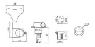 Bass Guitar Machine Head/Tuner “Y” Style (Single)