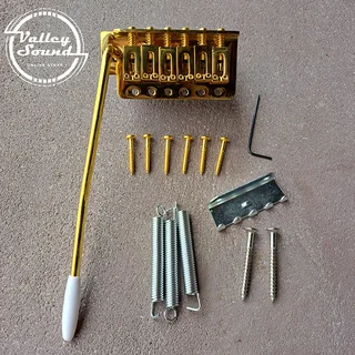 Gold Modern Strat 6 point Tremolo Bridge Complete – 52.5mm spacing Full size block
