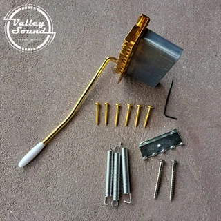 Gold Modern Strat 6 point Tremolo Bridge Complete – 52.5mm spacing Full size block