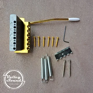 Gold Modern Strat 6 point Tremolo Bridge Complete – 52.5mm spacing Full size block