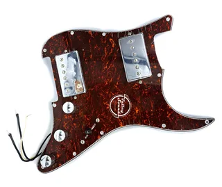 Strat Pickguard with Humbucker & Humbucker Sized P90 – Tortoiseshell with Chrome