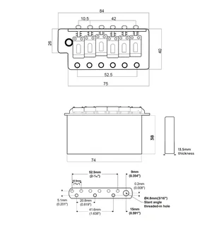 Black Modern Strat 6 point Tremolo Bridge Complete – 52.5mm spacing Full size block