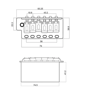 Black Vintage 6 point Strat Full Size Block Tremolo Bridge Complete – 54mm String Spacing