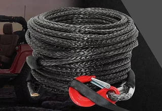 Black Synthetic Winch Rope with Hook, 10mmx30m, 10,000 lb.