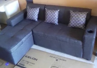 Brand new Charcoal Grey L-Shape Couch with 3scatter cushions and cupholder on sale &#64; R2999