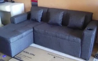 Brand new Charcoal Grey L-Shape Couch with 3scatter cushions and cupholder on sale &#64; R2999
