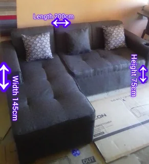 Brand new Charcoal Grey L-Shape Couch with 3scatter cushions and cupholder on sale @ R2499