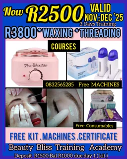 R2500 WAXING AND THREADING COURSE.R2000 GEL AND ACRYLIC NAIL COURSE