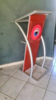 Red With Silver Curved Steel Pulpits And Podiums