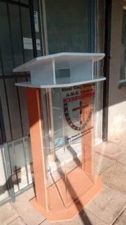 HALF DEC WITH WHITE WOODEN TOP AND WOODEN SIDES/ BASE PULPITS