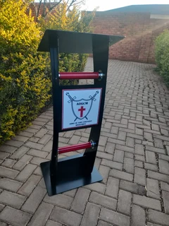 CUSTOM BLACK C-SHAPE PULPIT WITH RED TUBES