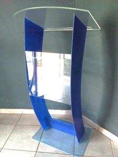 Custom Designed C-shape Podiums With Blue Legs